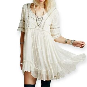 Free People LittleDot Coastal Cowgirl Whimsgoth Cream Lace High Waist Mini Dress